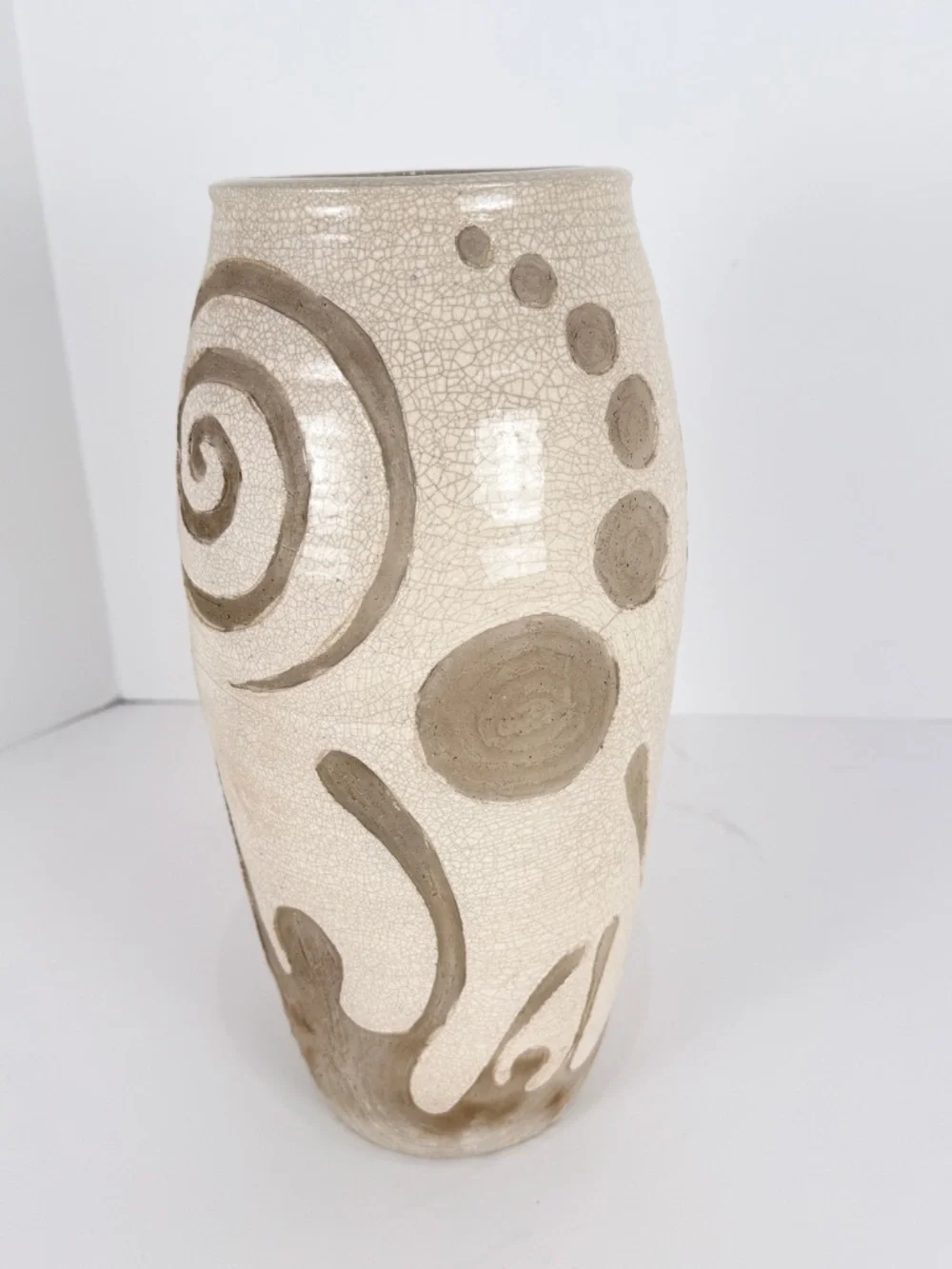 Midcentury Handmade Stoneware Crackle Glaze Vase